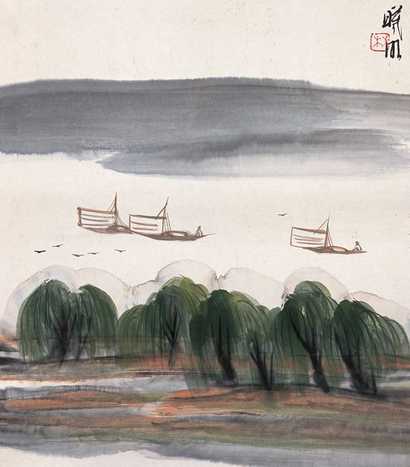 林曦明 春江放舟 镜心
